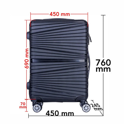 Troler voiaj Mare, Naimeed D6005, 4 roti duble 360 grade, PP, inchidere cifru, Negru, 45x24.5x69cm