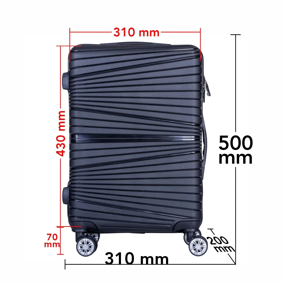 Troler voiaj Mic, Naimeed D6005, 4 roti duble 360 grade, PP, inchidere cifru, Negru, 31x20x43cm
