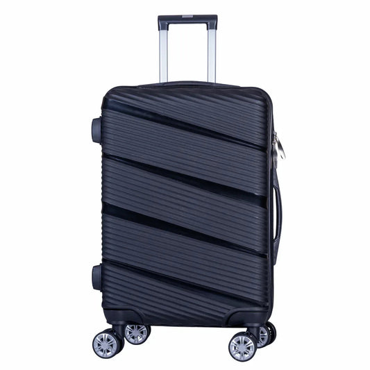 Troler voiaj Mare, Naimeed D6006, 4 roti duble 360 grade, PP, inchidere cifru, Negru, 46x25x64cm