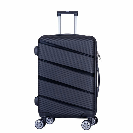 Troler voiaj Mediu, Naimeed D6006, 4 roti duble 360 grade, PP, inchidere cifru, Negru, 39x22.5x54cm