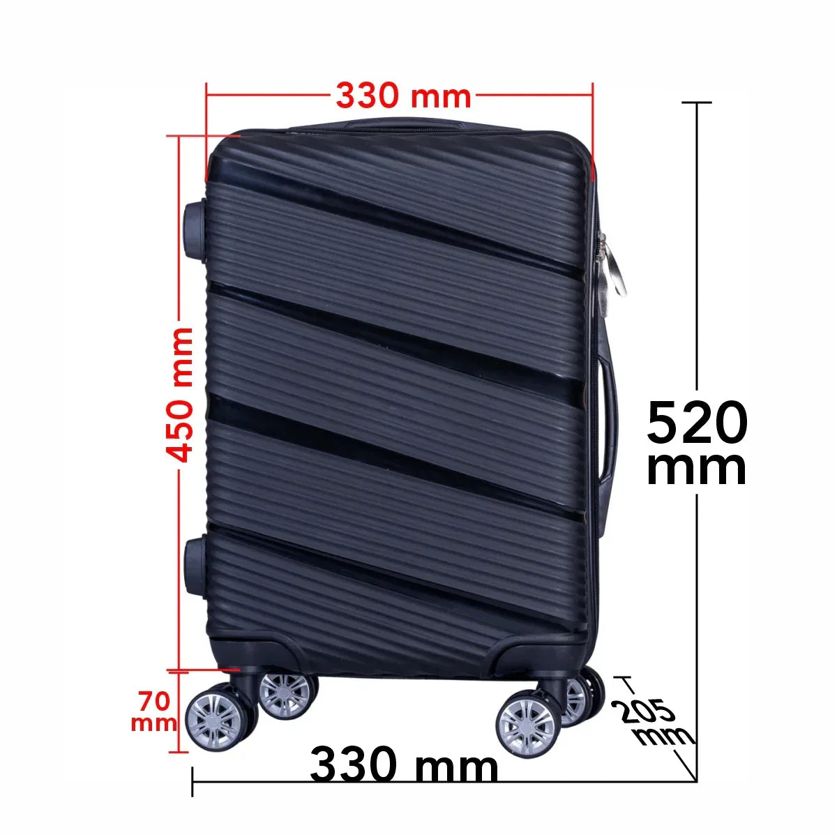 Troler voiaj Mic, Naimeed D6006, 4 roti duble 360 grade, PP, inchidere cifru, Negru, 33x20.5x45cm
