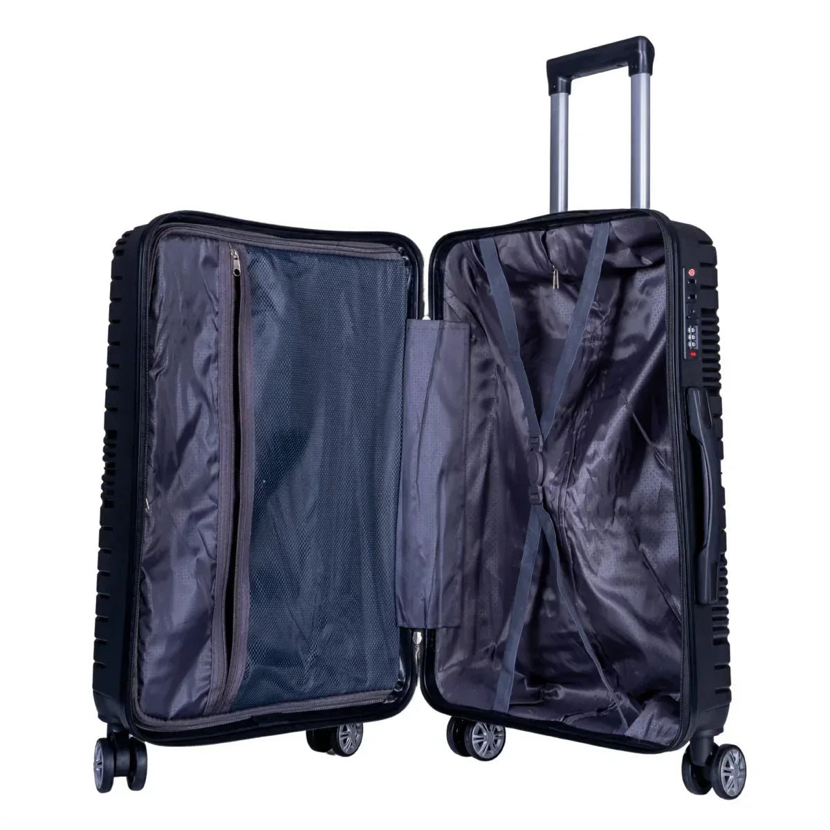 Troler voiaj Mare, Naimeed D6006, 4 roti duble 360 grade, PP, inchidere cifru, Negru, 46x25x64cm