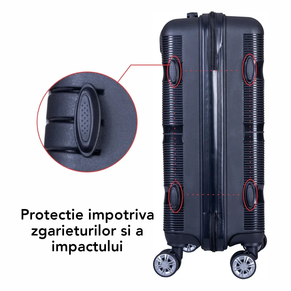 Troler voiaj Mic, Naimeed D6007, 4 roti duble 360 grade, PP, inchidere cifru, Negru, 35x21x47cm