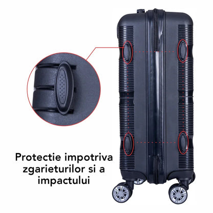 Troler voiaj Mic, Naimeed D6007, 4 roti duble 360 grade, PP, inchidere cifru, Negru, 35x21x47cm