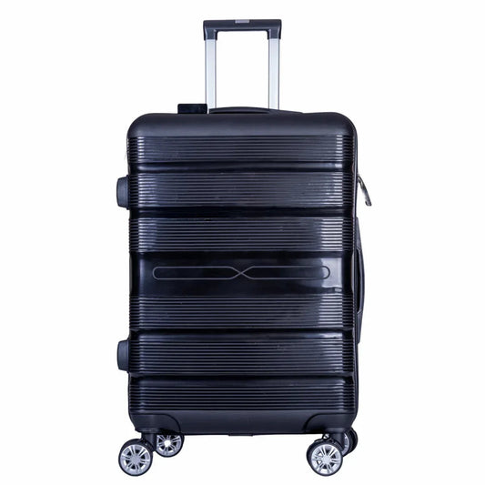 Troler voiaj Mare, Naimeed D6008, 4 roti duble 360 grade, PP, inchidere cifru, Negru, 49x26x70cm