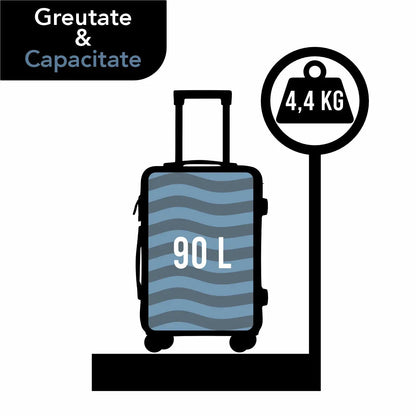 Troler voiaj Mare, Naimeed D6020, 4 roti duble 360 grade, PP, inchidere cifru, Gri, 49x26x70cm