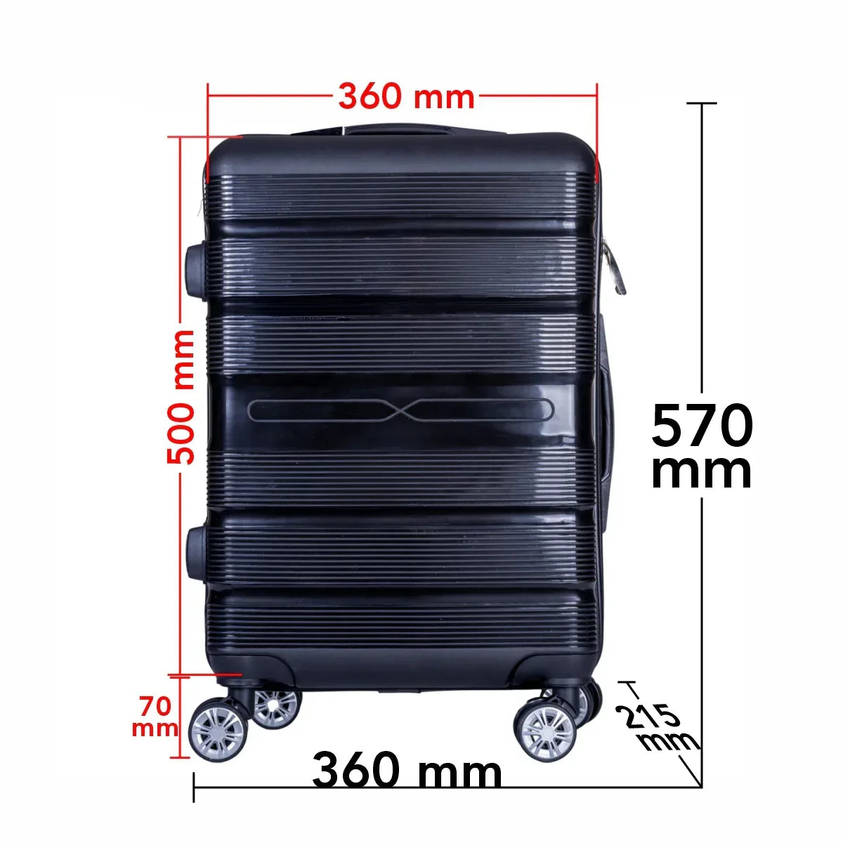 Troler voiaj Mic, Naimeed D6008, 4 roti duble 360 grade, PP, inchidere cifru, Negru, 36x21.5x50cm