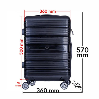 Troler voiaj Mic, Naimeed D6008, 4 roti duble 360 grade, PP, inchidere cifru, Negru, 36x21.5x50cm