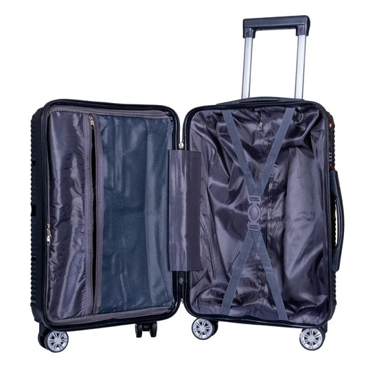 Troler voiaj Mare, Naimeed D6008, 4 roti duble 360 grade, PP, inchidere cifru, Negru, 49x26x70cm