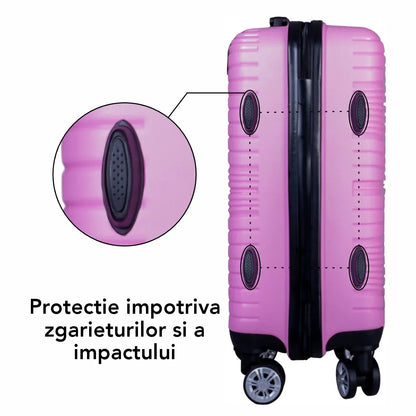 Troler voiaj Mare, Naimeed D6009, 4 roti duble 360 grade, PP, inchidere cifru, Roz, 45x24.5x69cm
