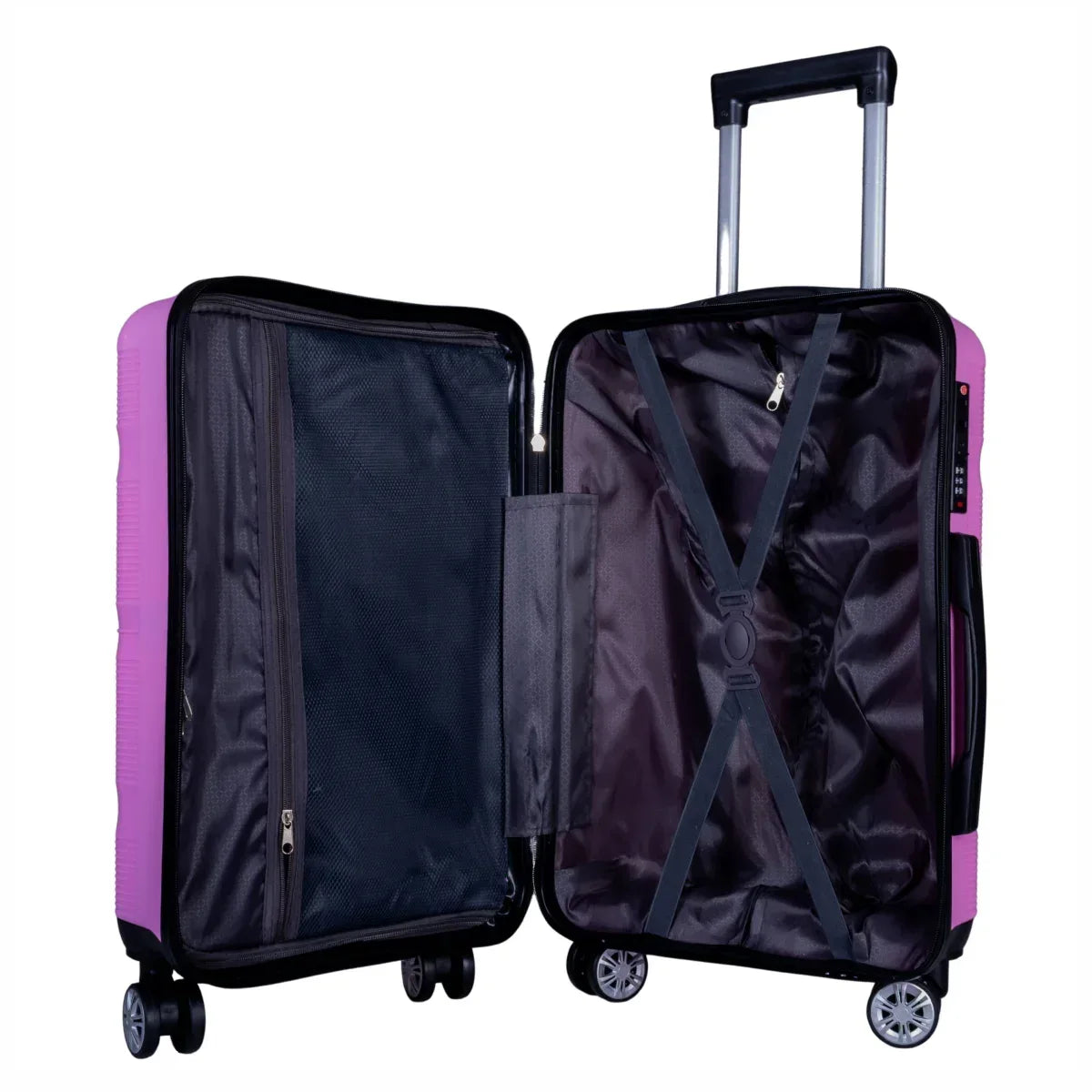 Troler voiaj Mare, Naimeed D6011, 4 roti duble 360 grade, PP, inchidere cifru, Roz, 47x25.5x67cm