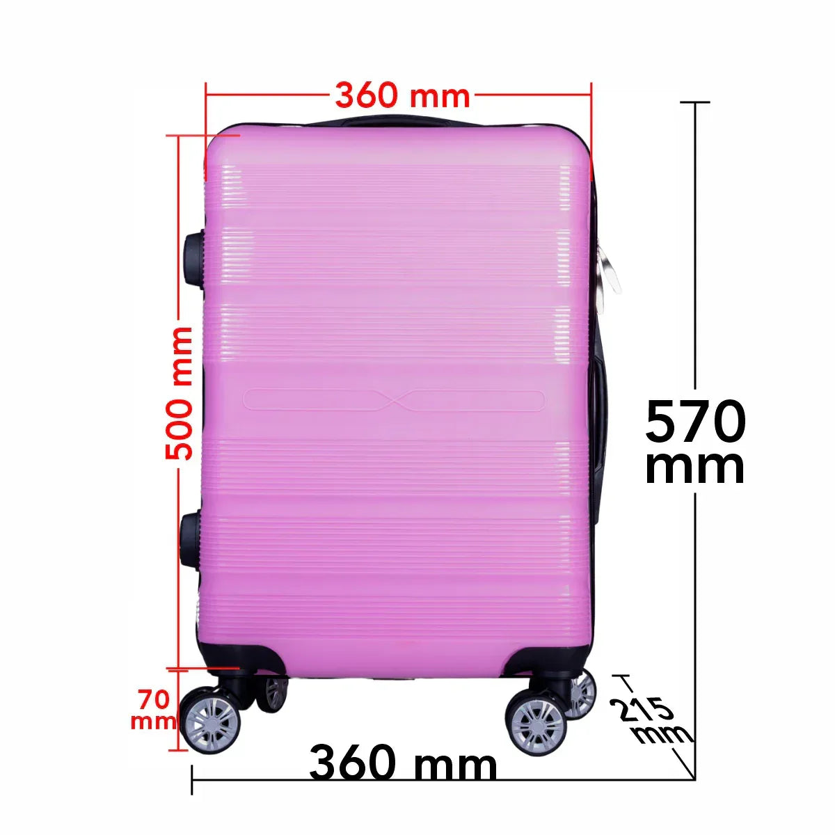 Troler voiaj Mic, Naimeed D6012, 4 roti duble 360 grade, PP, inchidere cifru, Roz, 36x21.5x50cm