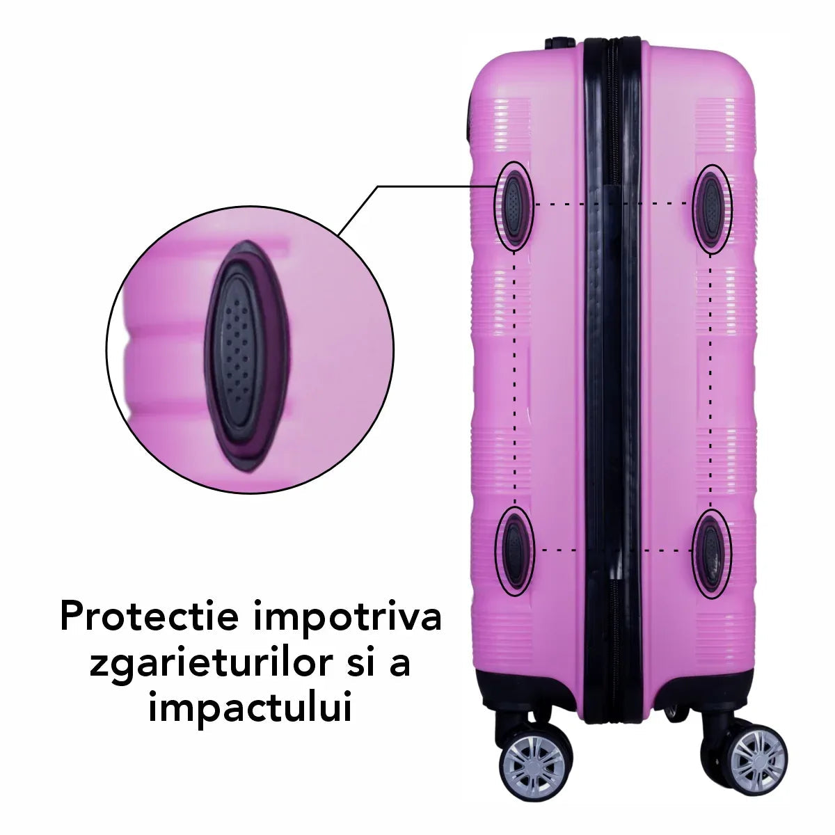 Troler voiaj Mic, Naimeed D6012, 4 roti duble 360 grade, PP, inchidere cifru, Roz, 36x21.5x50cm