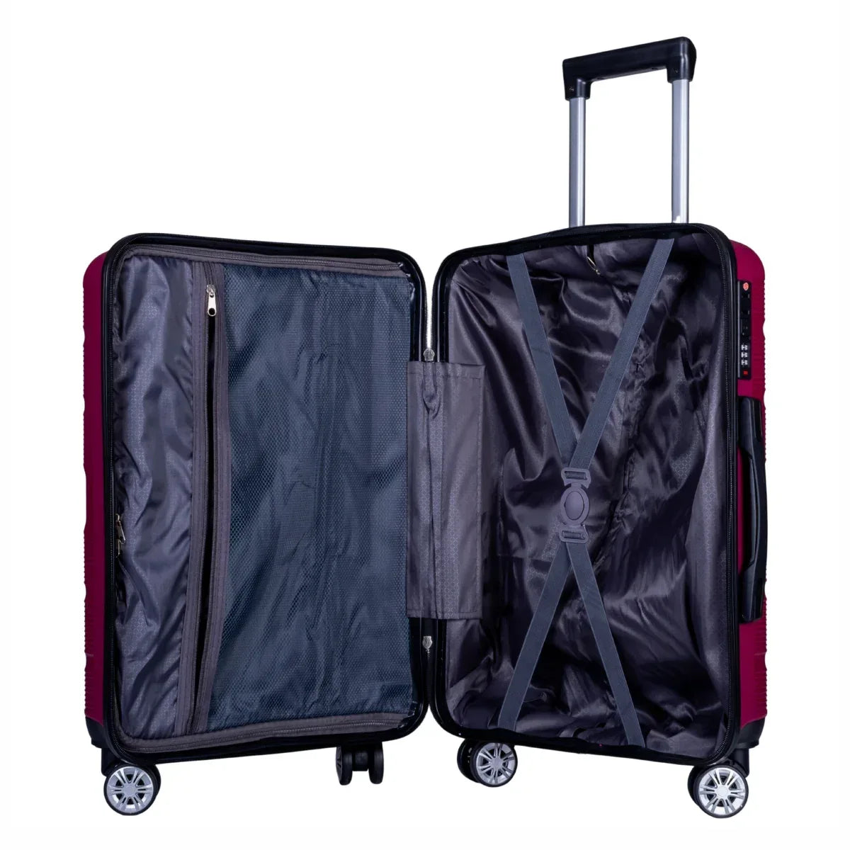 Troler voiaj Mare, Naimeed D6014, 4 roti duble 360 grade, PP, inchidere cifru, Visiniu, 46x25x64cm