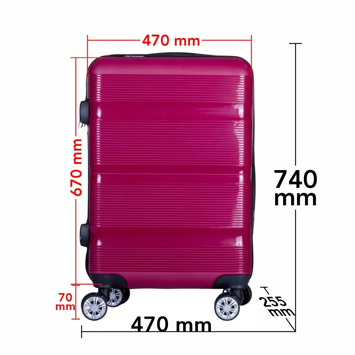 Troler voiaj Mare, Naimeed D6015, 4 roti duble 360 grade, PP, inchidere cifru, Visiniu, 47x25.5x67cm