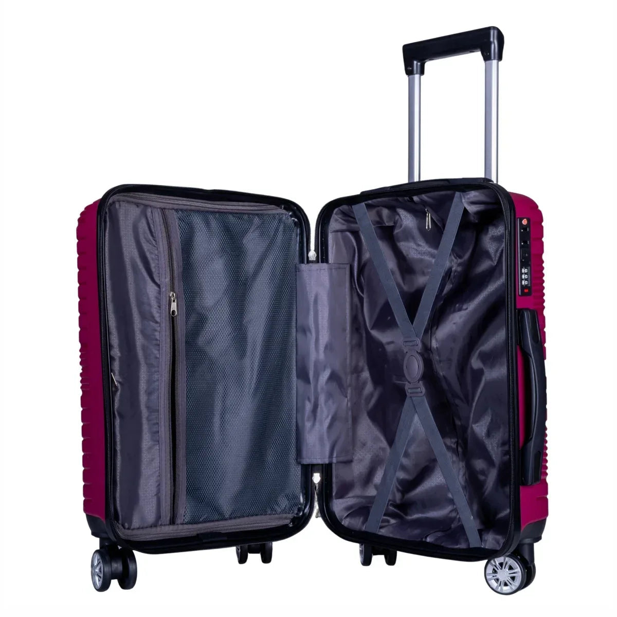 Troler voiaj Mic, Naimeed D6015, 4 roti duble 360 grade, PP, inchidere cifru, Visiniu, 35x21x47cm