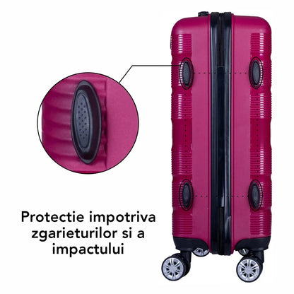 Troler voiaj Mic, Naimeed D6016, 4 roti duble 360 grade, PP, inchidere cifru, Visiniu, 36x21.5x50cm