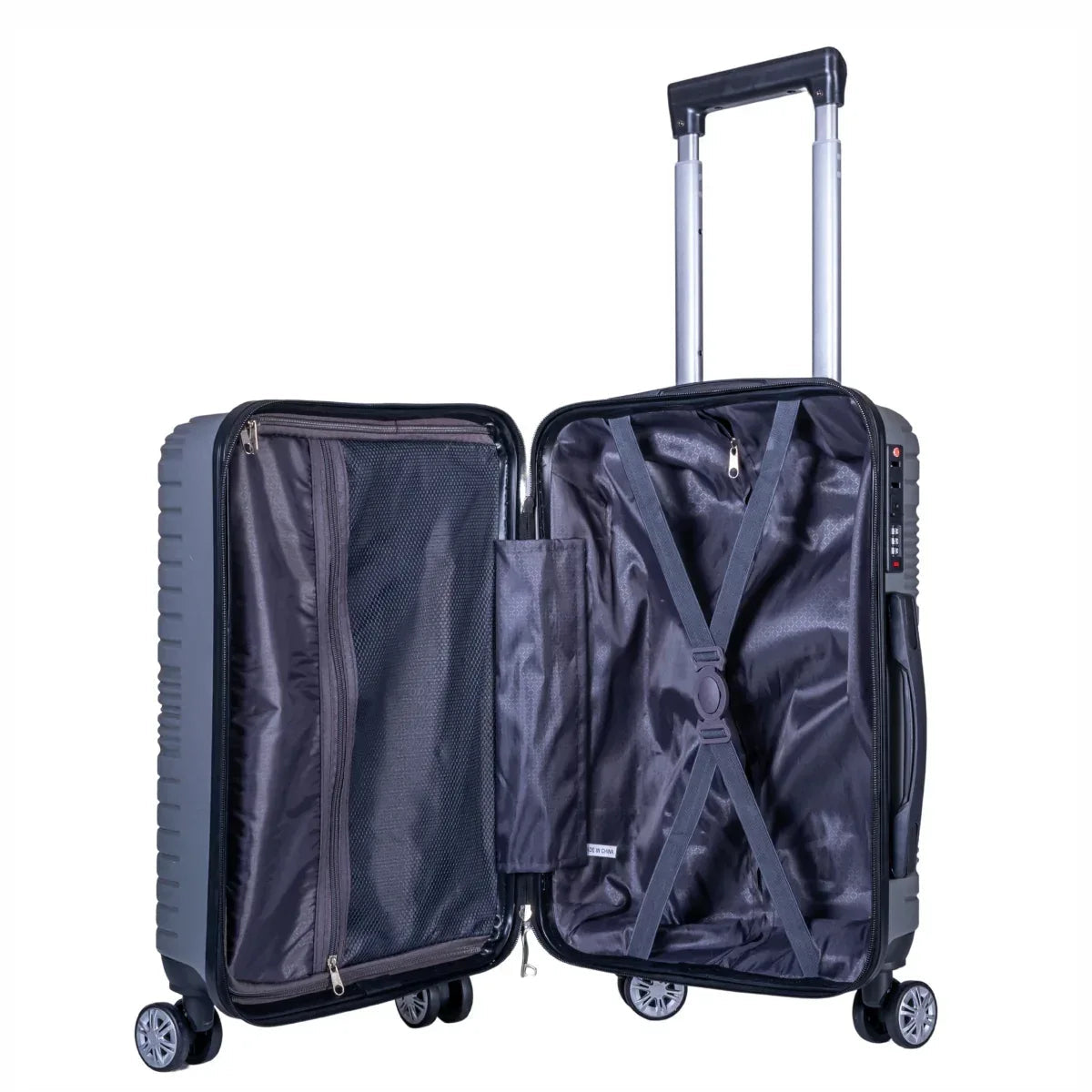 Troler voiaj Mare, Naimeed D6017, 4 roti duble 360 grade, PP, inchidere cifru, Gri, 45x24.5x69cm