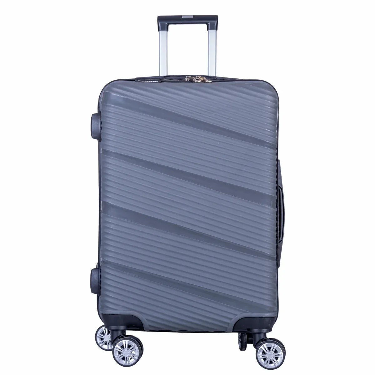 Troler voiaj Mare, Naimeed D6018, 4 roti duble 360 grade, PP, inchidere cifru, Gri, 46x25x64cm