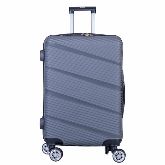 Troler voiaj Mare, Naimeed D6018, 4 roti duble 360 grade, PP, inchidere cifru, Gri, 46x25x64cm