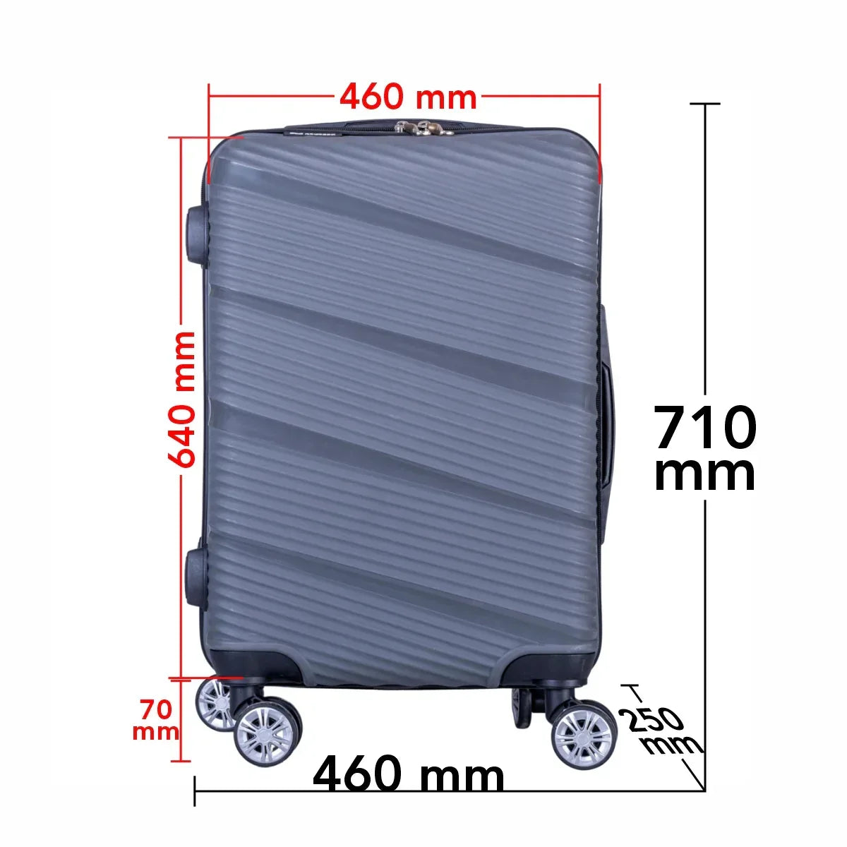 Troler voiaj Mare, Naimeed D6018, 4 roti duble 360 grade, PP, inchidere cifru, Gri, 46x25x64cm