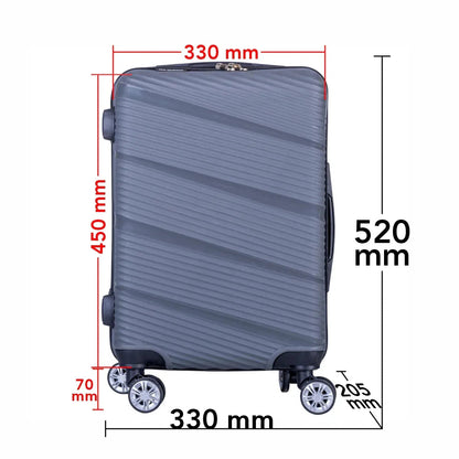Troler voiaj Mic, Naimeed D6018, 4 roti duble 360 grade, PP, inchidere cifru, Gri, 33x20.5x45cm