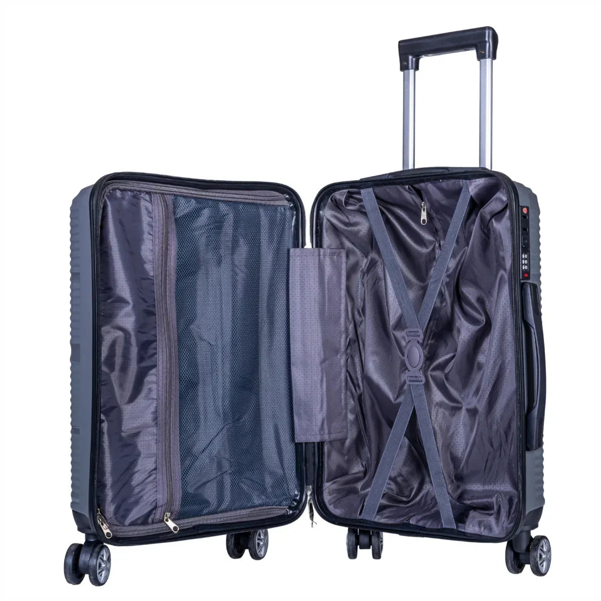 Troler voiaj Mic, Naimeed D6018, 4 roti duble 360 grade, PP, inchidere cifru, Gri, 33x20.5x45cm