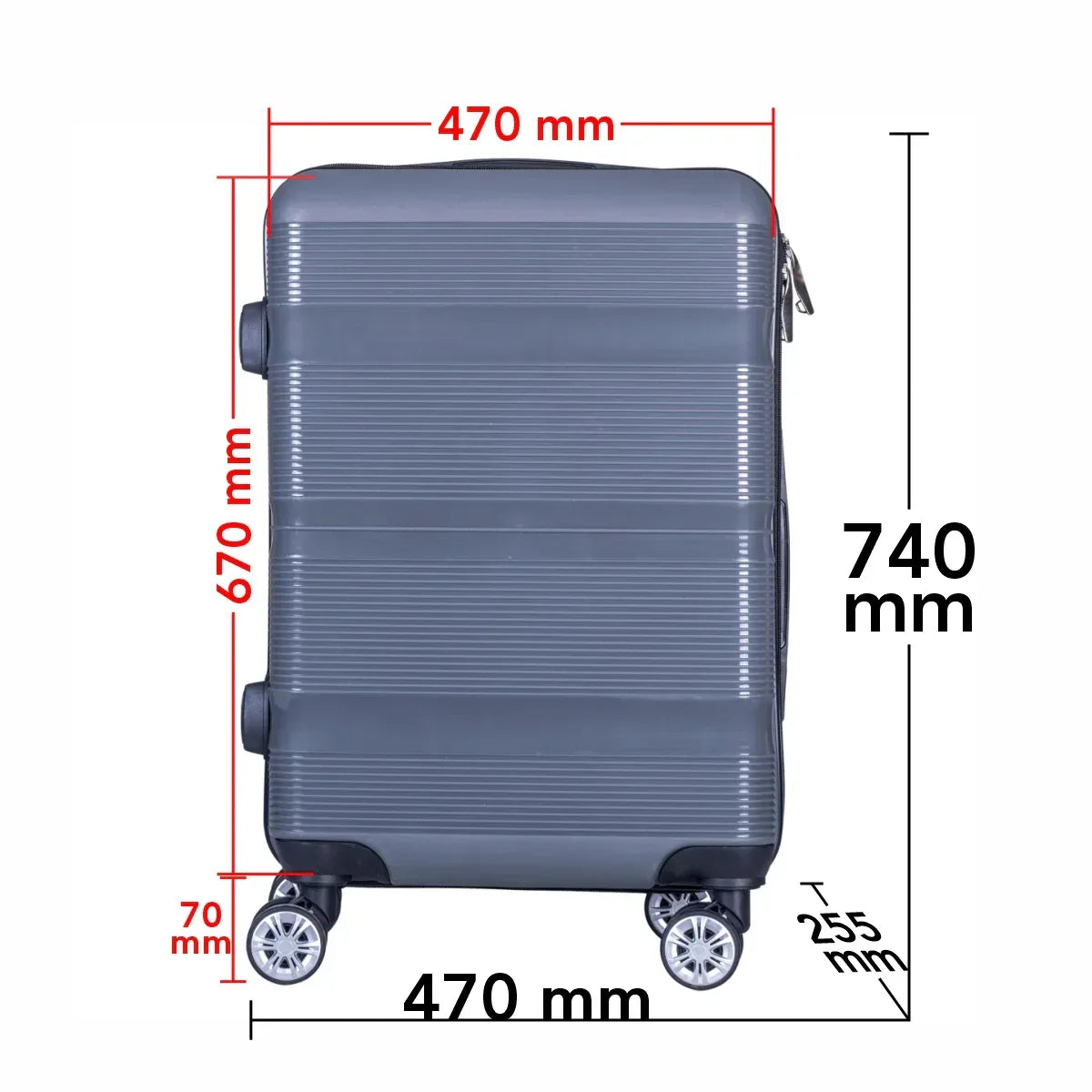 Troler voiaj Mare, Naimeed D6019, 4 roti duble 360 grade, PP, inchidere cifru, Gri, 47x25.5x67cm