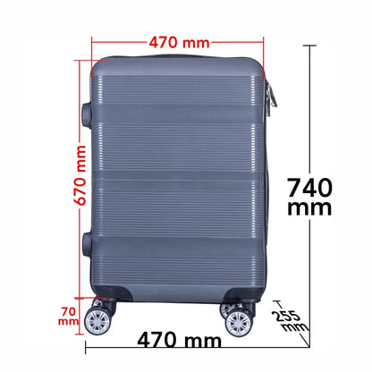 Troler voiaj Mare, Naimeed D6019, 4 roti duble 360 grade, PP, inchidere cifru, Gri, 47x25.5x67cm