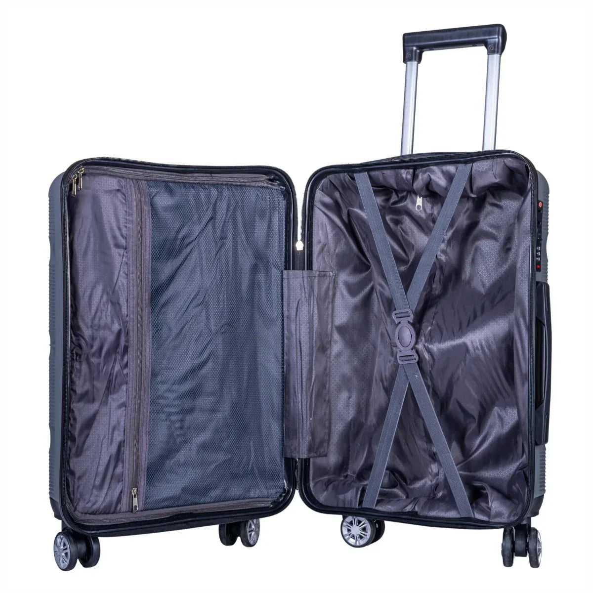 Troler voiaj Mare, Naimeed D6019, 4 roti duble 360 grade, PP, inchidere cifru, Gri, 47x25.5x67cm