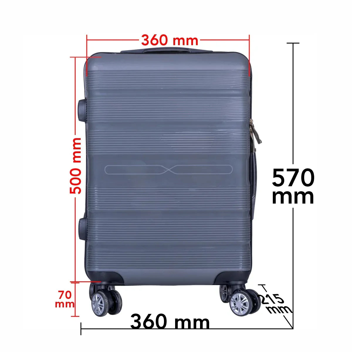 Troler voiaj Mic, Naimeed D6020, 4 roti duble 360 grade, PP, inchidere cifru, Gri, 36x21.5x50cm