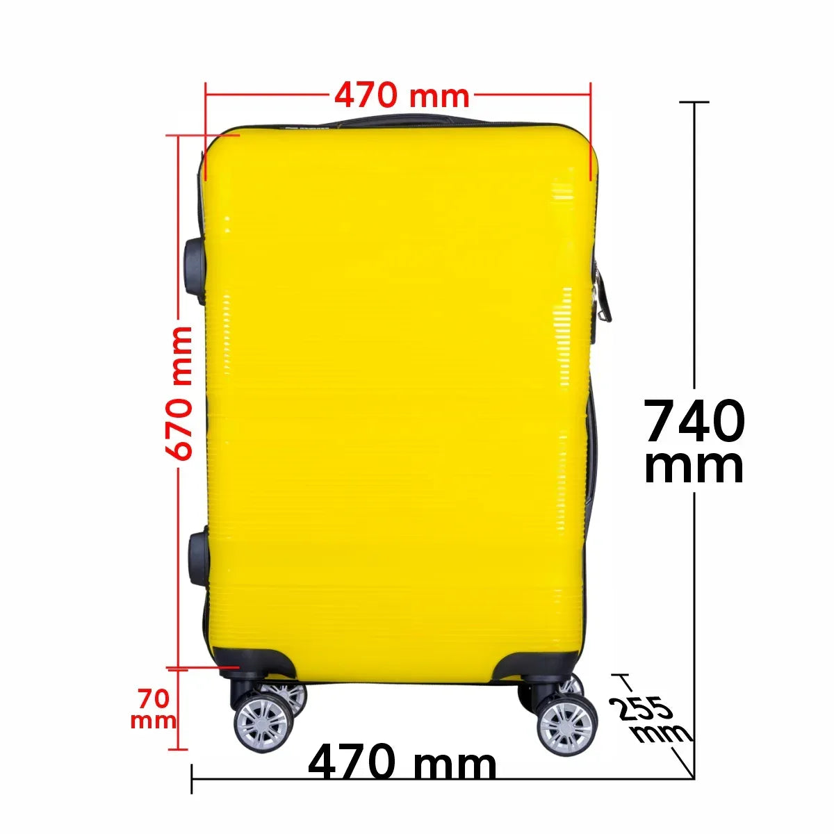 Troler voiaj Mare, Naimeed D6023, 4 roti duble 360 grade, PP, inchidere cifru, Galben, 47x25.5x67cm