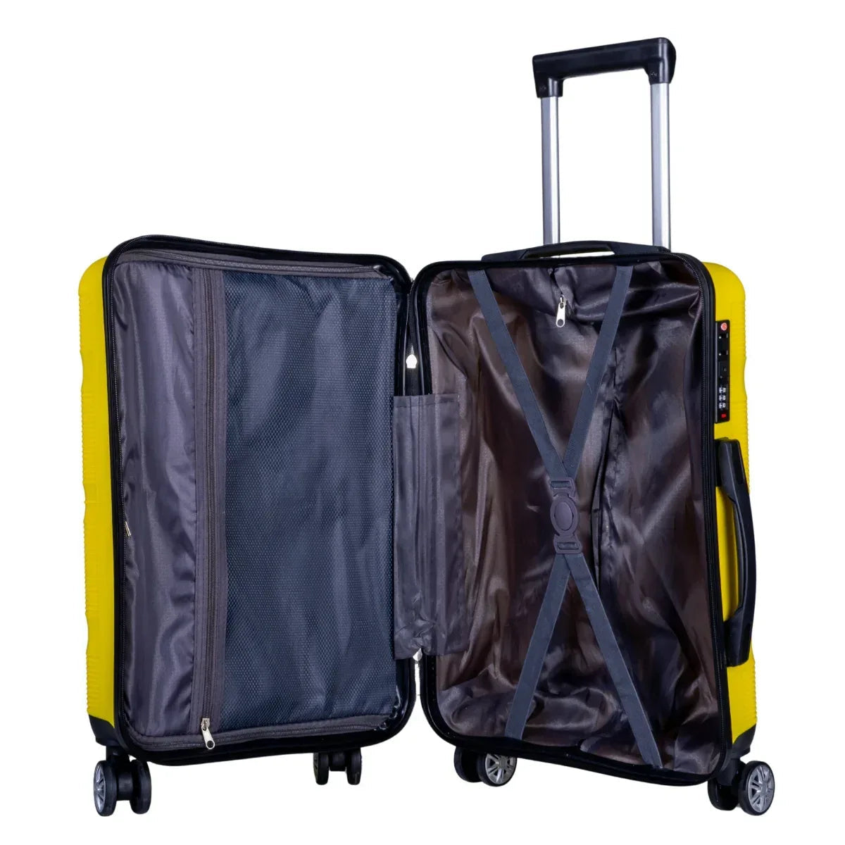 Troler voiaj Mare, Naimeed D6023, 4 roti duble 360 grade, PP, inchidere cifru, Galben, 47x25.5x67cm