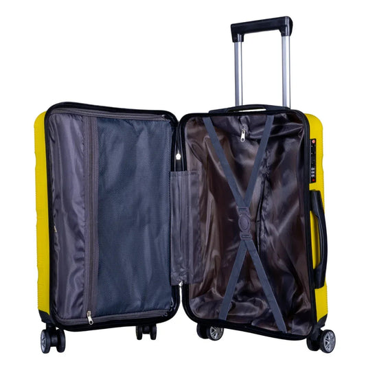 Troler voiaj Mare, Naimeed D6023, 4 roti duble 360 grade, PP, inchidere cifru, Galben, 47x25.5x67cm