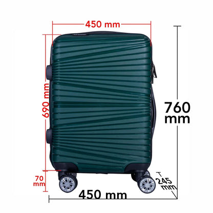 Troler voiaj Mare, Naimeed D6025, 4 roti duble 360 grade, PP, inchidere cifru, Verde, 45x24.5x69cm