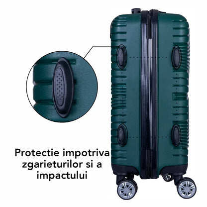 Troler voiaj Mare, Naimeed D6025, 4 roti duble 360 grade, PP, inchidere cifru, Verde, 45x24.5x69cm