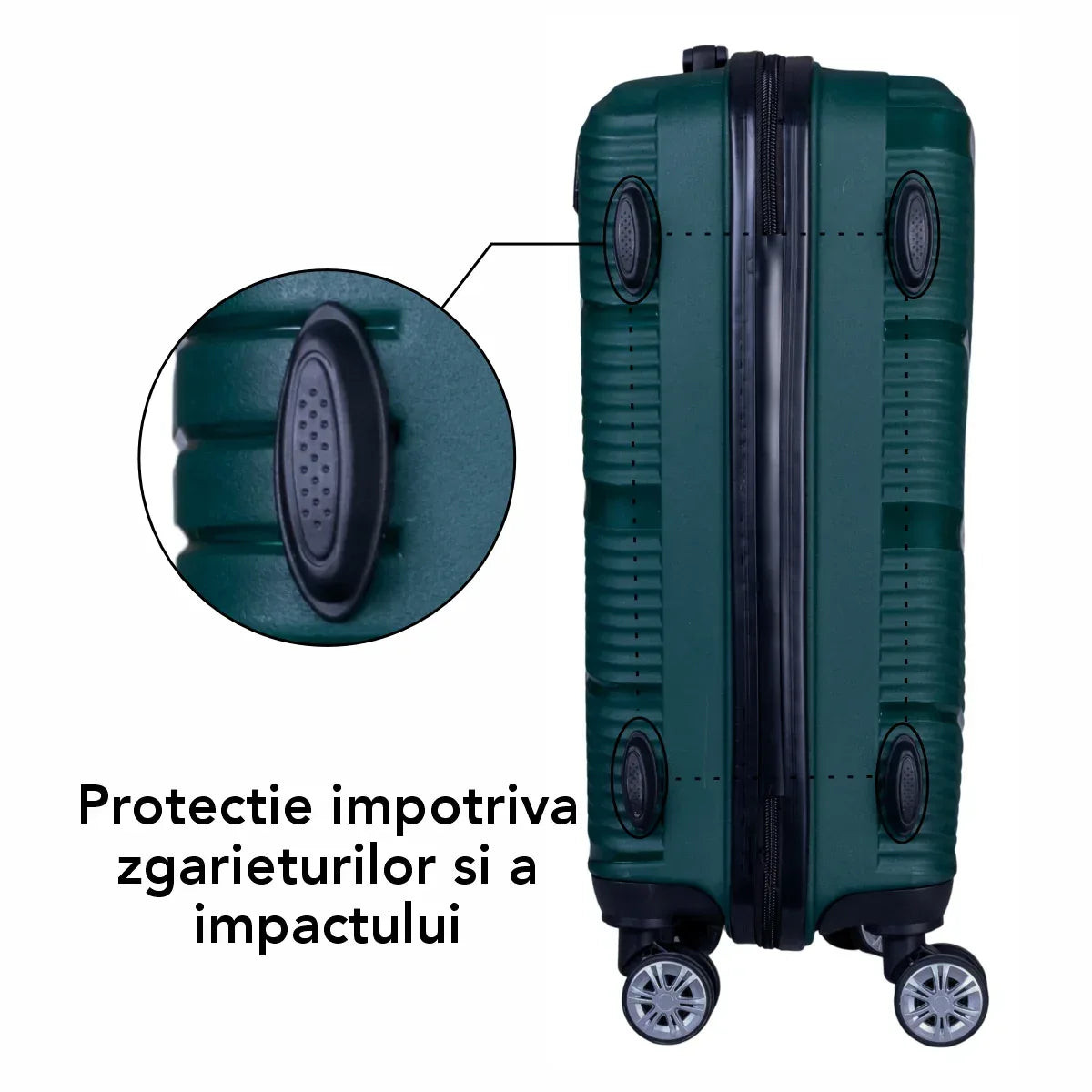 Troler voiaj Mare, Naimeed D6026, 4 roti duble 360 grade, PP, inchidere cifru, Verde, 46x25x64cm