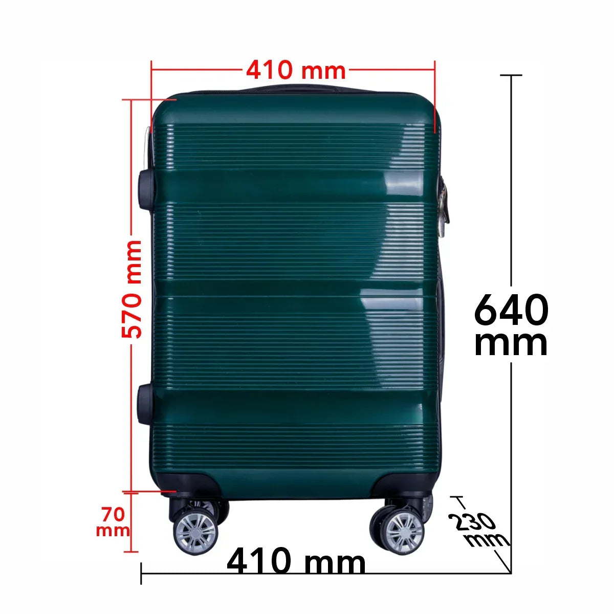 Troler voiaj Mediu, Naimeed D6027, 4 roti duble 360 grade, PP, inchidere cifru, Verde, 41x23x57cm