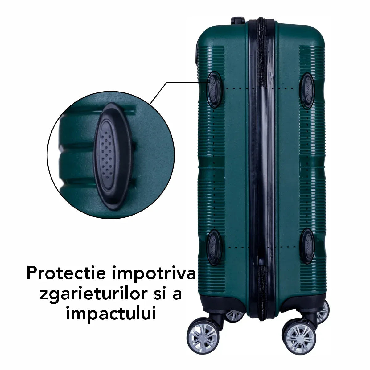 Troler voiaj Mediu, Naimeed D6027, 4 roti duble 360 grade, PP, inchidere cifru, Verde, 41x23x57cm