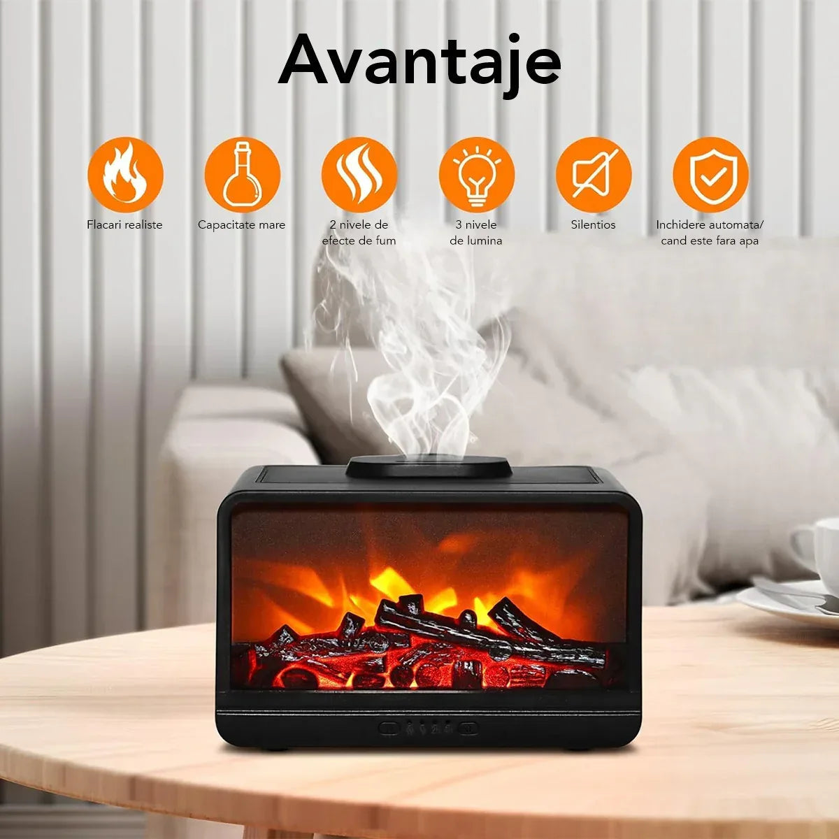 Umidificator cu aromaterapie, Naimeed D6036, Semineu, Negru, 183x125x120mm