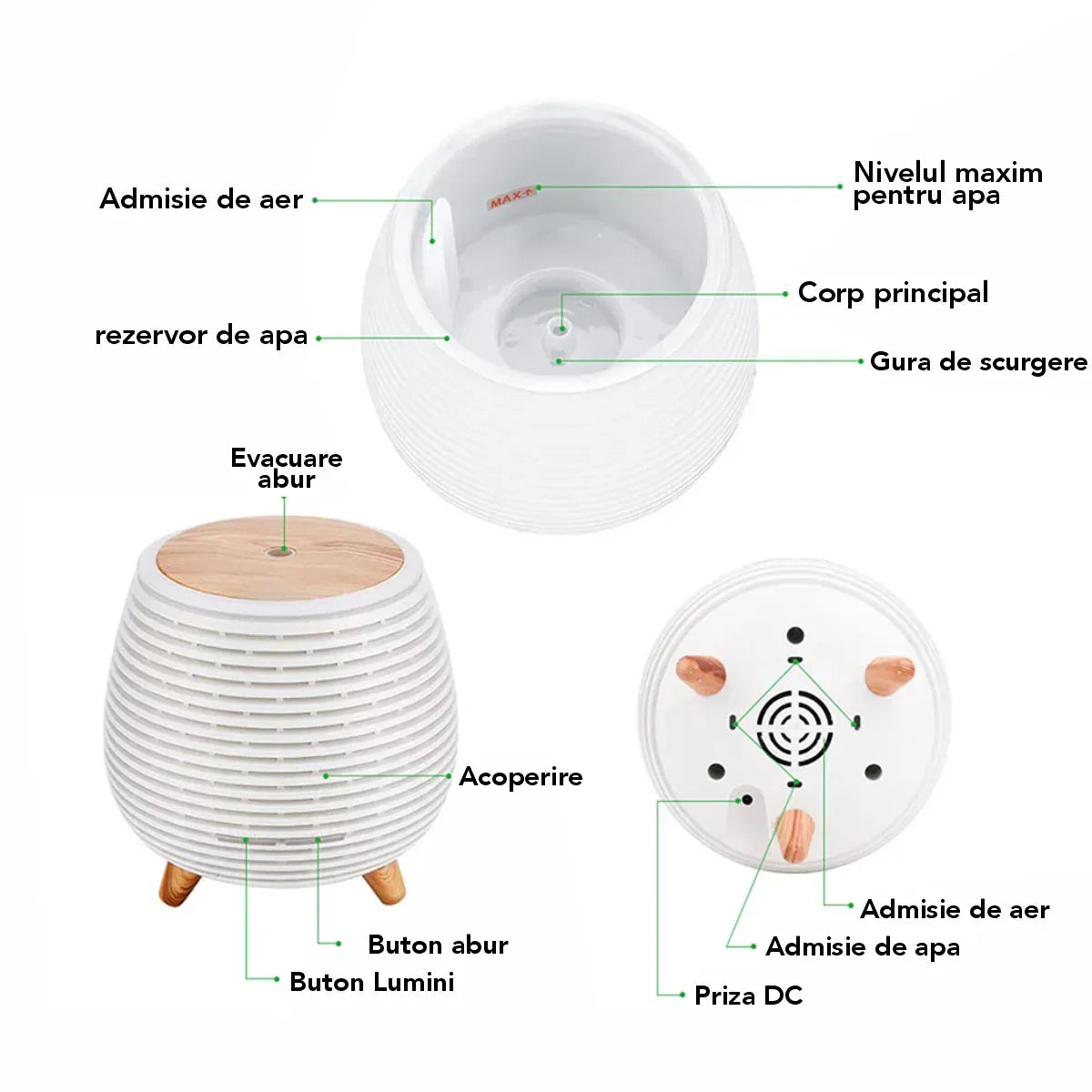 Umidificator cu aromaterapie, Naimeed D6041, Alb, 118x119x118mm