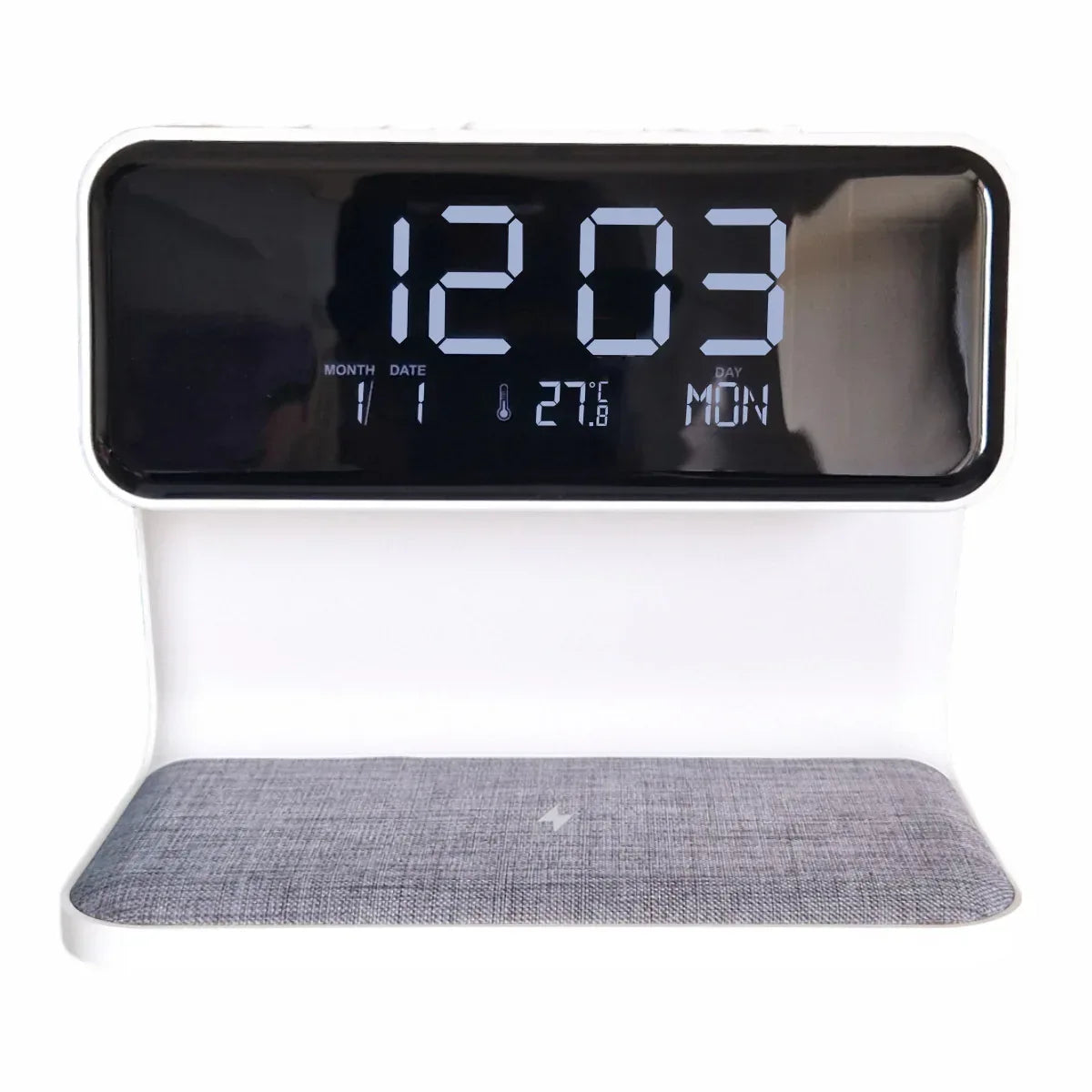 Ceas digital cu incarcator wireless incorporat, lumina de veghe reglabila, Naimeed D6063, Alb, 180x150x103mm