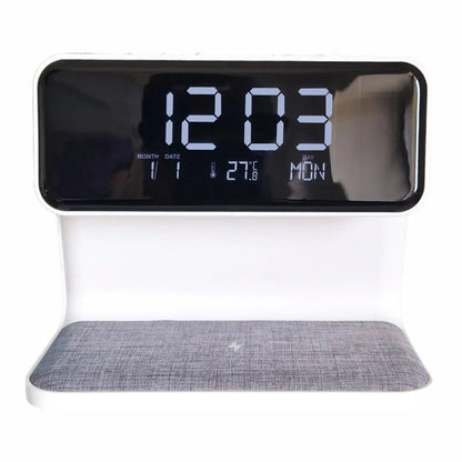 Ceas digital cu incarcator wireless incorporat, lumina de veghe reglabila, Naimeed D6063, Alb, 180x150x103mm