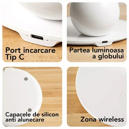 Incarcator wireless cu ceas incorporat si lumina de veghe, Naimeed D6066, Granit, 180x80x180mm