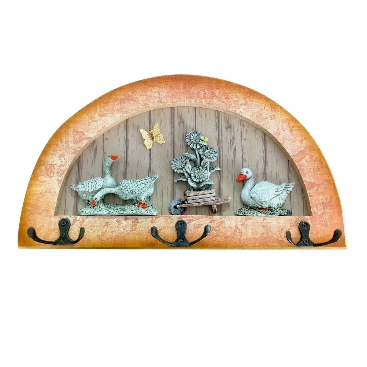 Cuier decorativ cu 3 carlige duble, Naimeed D61-2, 34x19.5x1 cm, Maro