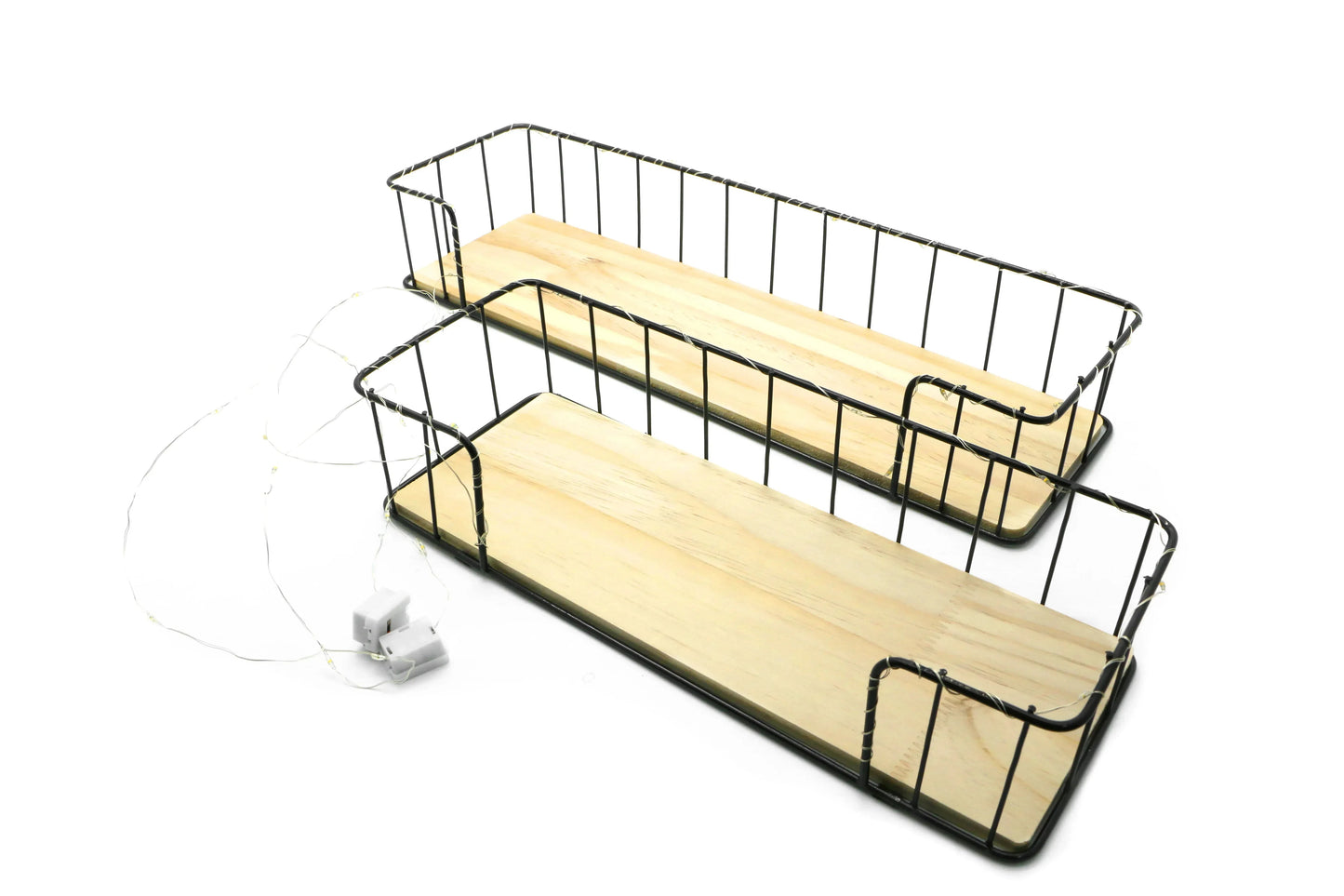 Set 2 Etajere Suspendate, Luminite Led, Negru, Naimeed D61N, 44.5x13x7.5 cm