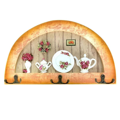 Cuier decorativ cu 3 carlige duble, Naimeed D61-4, 34x19.5x1 cm, Maro