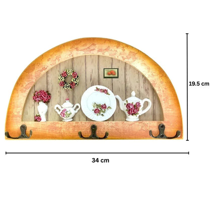 Cuier decorativ cu 3 carlige duble, Naimeed D61-4, 34x19.5x1 cm, Maro