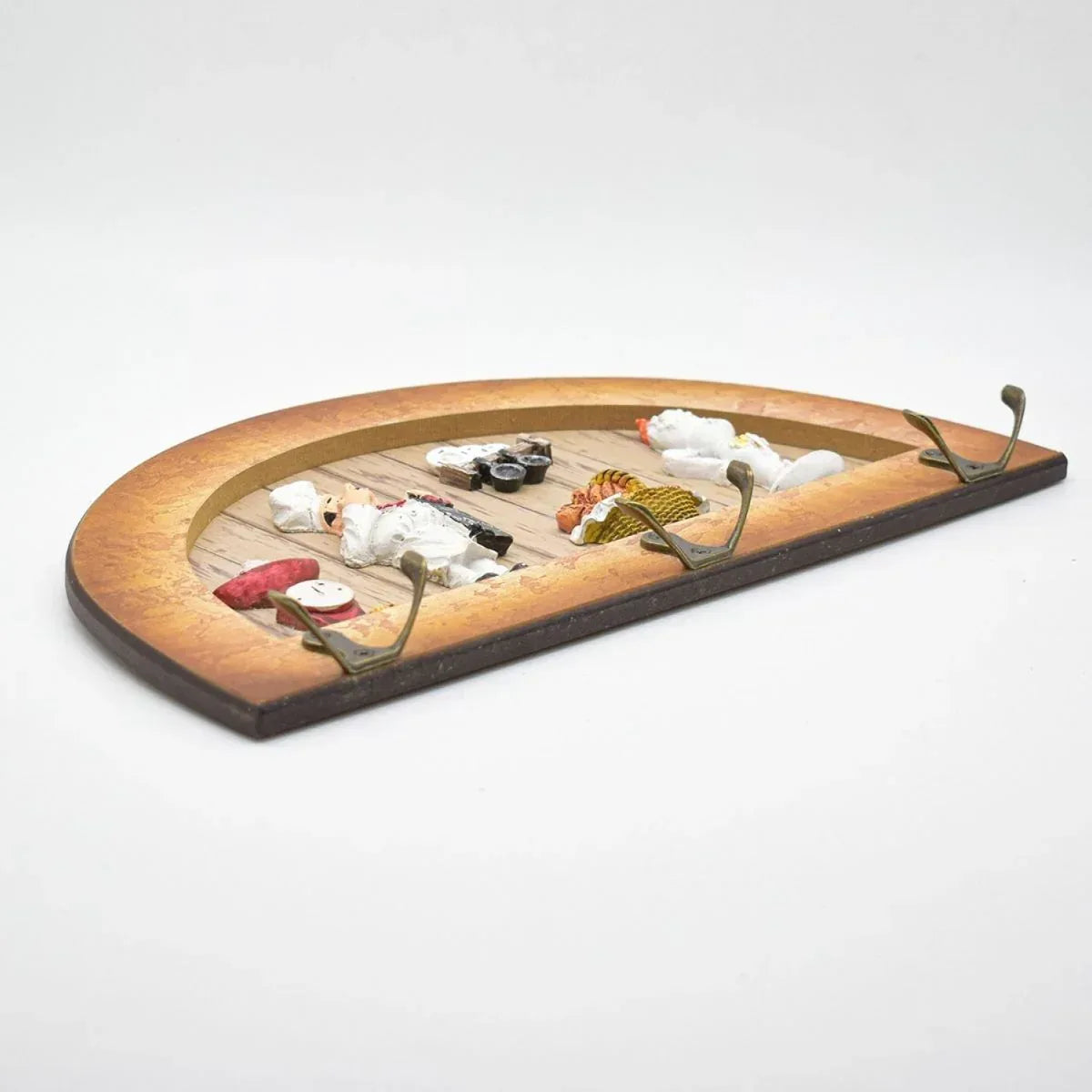Cuier decorativ cu 3 carlige duble, Naimeed D61-5, 34x19.5x1 cm, Maro