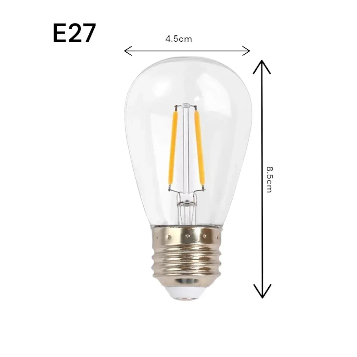 Set 10 becuri LED E27, doua filamente 2W, 220V, pentru ghirlanda, Naimeed D6130, Lumina Alb Cald